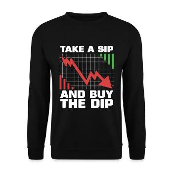 Cryptocurrency Take A Sip And Buy The Dip Trading - Unisex Pullover - Schwarz - Vorne - Alina (178cm) & Michal (187cm)