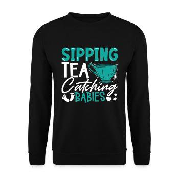 Ob/Gyn Nurse Sipping Tea And Catching Obstetrician - Unisex Sweatshirt - black - Front - Alina (178cm) & Michal (187cm)