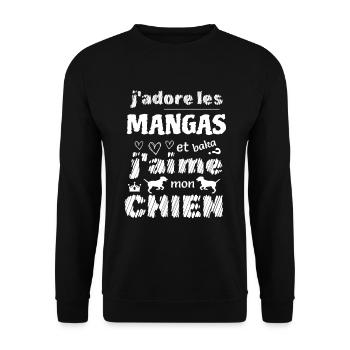 J'adore les mangas et j'aime mon chien - Sweat-shirt Unisexe - noir - Devant - Alina (178cm) & Michal (187cm)