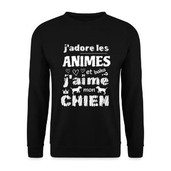 J'adore les animes et j'aime mon chien - Sweat-shirt Unisexe - noir - Devant - Alina (178cm) & Michal (187cm)