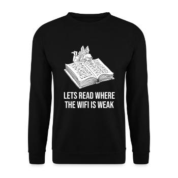 Buch Leseratte Bücherwurm Buchfee - Unisex Pullover - Schwarz - Vorne - Alina (178cm) & Michal (187cm)