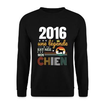 2016 une légende et née mon chien - Sweat-shirt Unisexe - noir - Devant - Alina (178cm) & Michal (187cm)