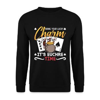 Euchre apporte ton porte-bonheur c’est un jeu de société - Sweat-shirt Unisexe - noir - Devant - Alina (178cm) & Michal (187cm)