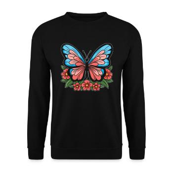 Schmetterling Blumen - Unisex Pullover - Schwarz - Vorne - Alina (178cm) & Michal (187cm)