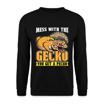Gecko léopard Mess avec l’herpétologiste Gecko - Sweat-shirt Unisexe - noir - Devant - Alina (178cm) & Michal (187cm)