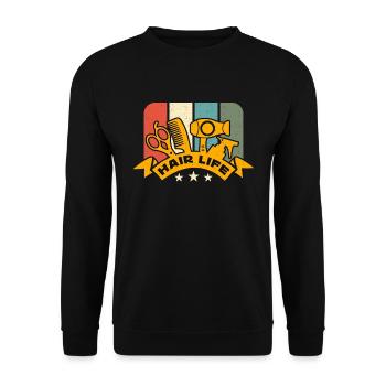 Coiffeur Hair Life Rétro Coiffeur Barbershop - Sweat-shirt Unisexe - noir - Devant - Alina (178cm) & Michal (187cm)