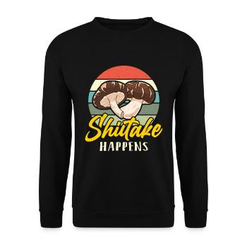 Mushroom Hunting Shiitake Happens Retro Mycologist - Unisex Sweatshirt - black - Front - Alina (178cm) & Michal (187cm)