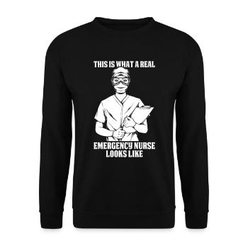 Krankenschwester Lustig Notfall Krankenschwester - Unisex Pullover - Schwarz - Vorne - Alina (178cm) & Michal (187cm)