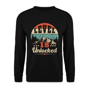Level 18 freigeschaltet - Gamer - Geburtstag - Geschenk - Unisex Pullover - Schwarz - Vorne - Alina (178cm) & Michal (187cm)