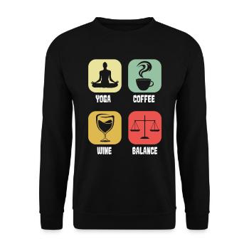 Kaffee Cafe Yoga Kaffeewein - Unisex Pullover - Schwarz - Vorne - Alina (178cm) & Michal (187cm)