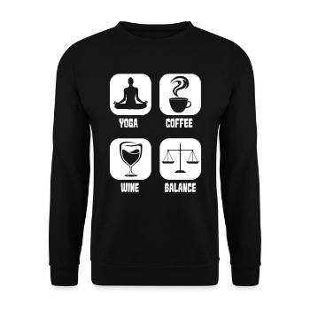 Kaffee Cafe Yoga Kaffeewein - Unisex Pullover - Schwarz - Vorne - Alina (178cm) & Michal (187cm)