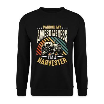 Harvester Pardon My Awesomeness Tractor Operator - Unisex Pullover - Schwarz - Vorne - Alina (178cm) & Michal (187cm)