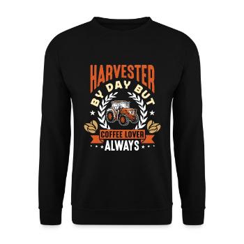 Harvester By Day But Coffee Lover Always Farming - Unisex Sweatshirt - black - Front - Alina (178cm) & Michal (187cm)