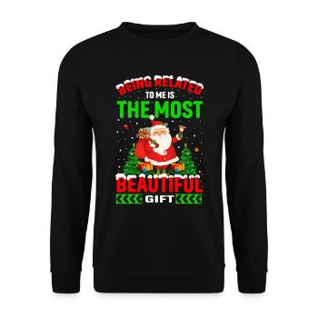 Being Related To Me – Lustiger Weihnachtsspruch - Unisex Pullover - Schwarz - Vorne - Alina (178cm) & Michal (187cm)