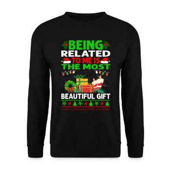 Being Related To Me – Lustiger Weihnachtsspruch - Unisex Pullover - Schwarz - Vorne - Alina (178cm) & Michal (187cm)