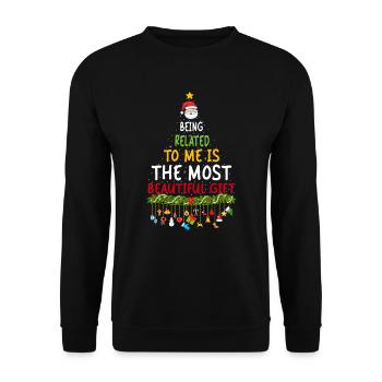 Being Related To Me – Lustiger Weihnachtsspruch - Unisex Pullover - Schwarz - Vorne - Alina (178cm) & Michal (187cm)