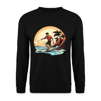 Surfer Surfen Cool Retro Surfer Vintage Surf - Unisex Pullover - Schwarz - Vorne - Alina (178cm) & Michal (187cm)