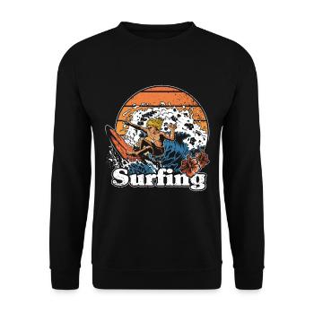 Surfer Surfen Cool Retro Surfer Vintage Surf - Unisex Pullover - Schwarz - Vorne - Alina (178cm) & Michal (187cm)