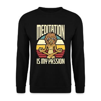 La méditation est ma passion Exercice Yoga Lion Lover - Sweat-shirt Unisexe - noir - Devant - Alina (178cm) & Michal (187cm)