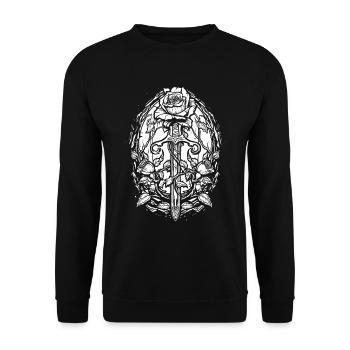 Rote Rose Goth Schwert - Unisex Pullover - Schwarz - Vorne - Alina (178cm) & Michal (187cm)
