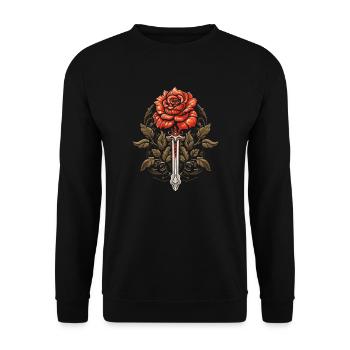Rote Rose Goth Schwert - Unisex Pullover - Schwarz - Vorne - Alina (178cm) & Michal (187cm)