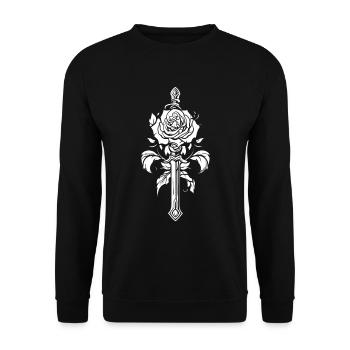 Rote Rose Goth Schwert - Unisex Pullover - Schwarz - Vorne - Alina (178cm) & Michal (187cm)