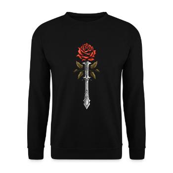 Rote Rose Goth Schwert - Unisex Pullover - Schwarz - Vorne - Alina (178cm) & Michal (187cm)