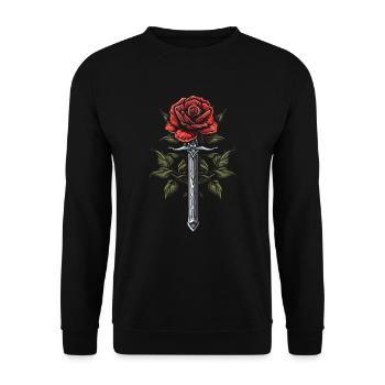 Rote Rose Goth Schwert - Unisex Pullover - Schwarz - Vorne - Alina (178cm) & Michal (187cm)