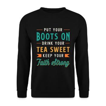 Sweet Tea Put Your Boots On Drink Your Bubble Tea - Unisex Pullover - Schwarz - Vorne - Alina (178cm) & Michal (187cm)