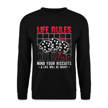 Biscuits And Gravy Life Rules Please Gravy Lover - Unisex Pullover - Schwarz - Vorne - Alina (178cm) & Michal (187cm)