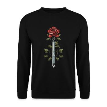 Rote Rose Goth Schwert - Unisex Pullover - Schwarz - Vorne - Alina (178cm) & Michal (187cm)