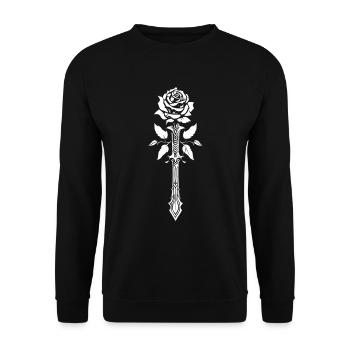 Rote Rose Goth Schwert - Unisex Pullover - Schwarz - Vorne - Alina (178cm) & Michal (187cm)