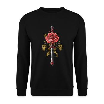 Rote Rose Goth Schwert - Unisex Pullover - Schwarz - Vorne - Alina (178cm) & Michal (187cm)