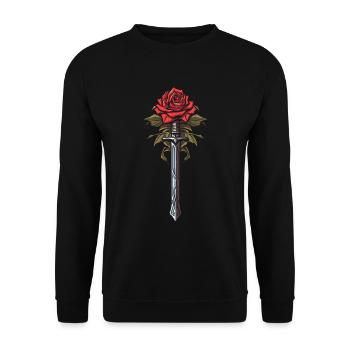 Rote Rose Goth Schwert - Unisex Pullover - Schwarz - Vorne - Alina (178cm) & Michal (187cm)