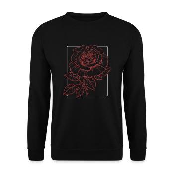 Rote Rose Goth Minimalistisch - Unisex Pullover - Schwarz - Vorne - Alina (178cm) & Michal (187cm)