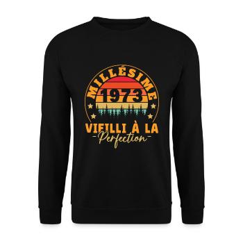 Jahrgang 1973, Jahrgang 1973 Geburtstagsgeschenk - Unisex Pullover - Schwarz - Vorne - Alina (178cm) & Michal (187cm)