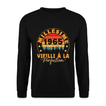 Jahrgang 1965, Jahrgang 1965 Geburtstagsgeschenk - Unisex Pullover - Schwarz - Vorne - Alina (178cm) & Michal (187cm)