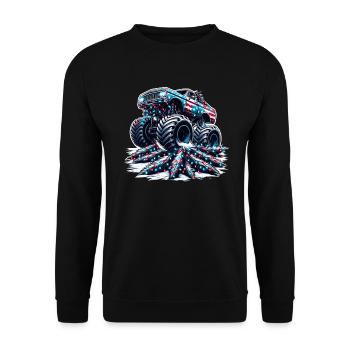 USA Monster Truck - Weihnachtsbäume - Unisex Pullover - Schwarz - Vorne - Alina (178cm) & Michal (187cm)