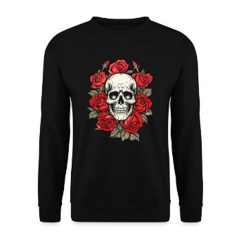 Rote Rose Goth Schädel - Unisex Pullover - Schwarz - Vorne - Alina (178cm) & Michal (187cm)
