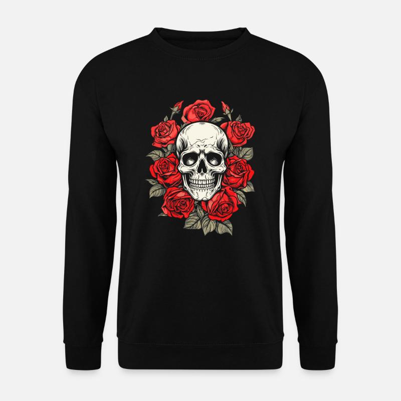 Rote Rose Goth Schädel - Unisex Pullover - Schwarz