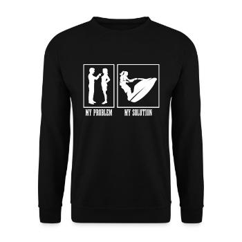 Jet Skier My Problem My Solution Pictogram Mom Dad - Unisex Pullover - Schwarz - Vorne - Alina (178cm) & Michal (187cm)