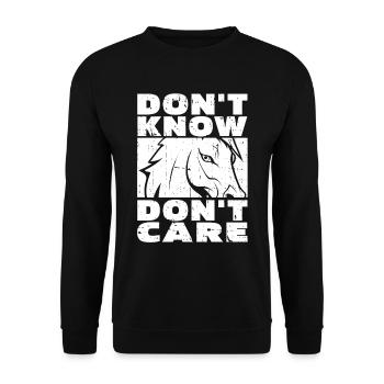 Pferd Reitsport Witzig Dont Know Dont Care - Unisex Pullover - Schwarz - Vorne - Alina (178cm) & Michal (187cm)
