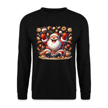 Lustiger Weihnachtsmann Nascht Gerne - Plätzchen - Unisex Pullover - Schwarz - Vorne - Alina (178cm) & Michal (187cm)
