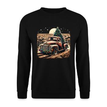 Vintage Christmas Truck - Tree And Fairy Lights - Unisex Pullover - Schwarz - Vorne - Alina (178cm) & Michal (187cm)