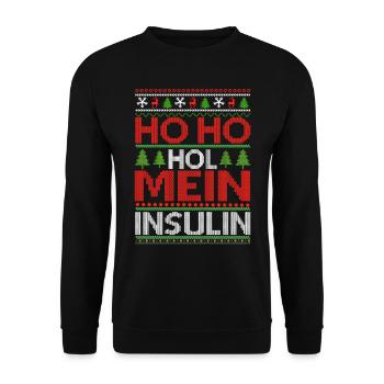 Ho Ho Hol mein Insulin - Ugly Christmas Sweater - Unisex Pullover - Schwarz - Vorne - Alina (178cm) & Michal (187cm)