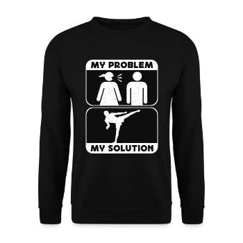 Kickboxer My Problem My Solution Pictogram Dad Mom - Unisex Pullover - Schwarz - Vorne - Alina (178cm) & Michal (187cm)
