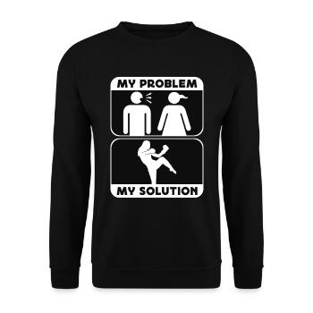 Kickboxer My Problem My Solution Pictogram Mom Dad - Unisex Pullover - Schwarz - Vorne - Alina (178cm) & Michal (187cm)