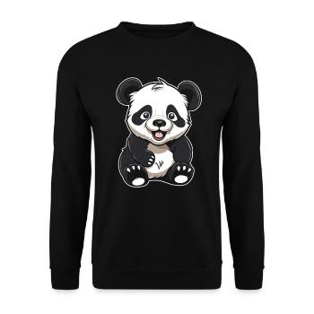 Großer Panda Pandabär Lächelnd - Unisex Pullover - Schwarz - Vorne - Alina (178cm) & Michal (187cm)