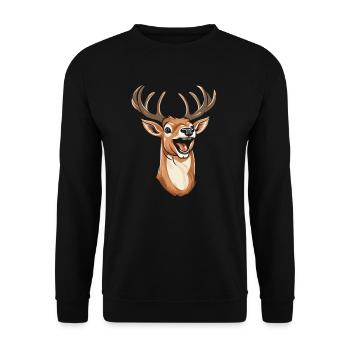 Cerf souriant - Sweat-shirt Unisexe - noir - Devant - Alina (178cm) & Michal (187cm)