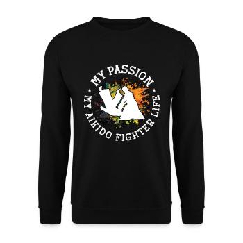 Aikido Fighter My Passion My Japanese Martial Arts - Unisex Pullover - Schwarz - Vorne - Alina (178cm) & Michal (187cm)